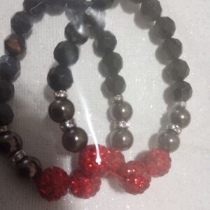 Cherry Red, Silver and Black Beaded Fashion Earrings